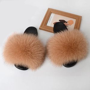 Zapatillas Fluffy Real Fur Mujeres Verano Interior Flip Flops Sandalias Falsas Diapositivas Damas Homen Furry Peluche Zapatos Mujer