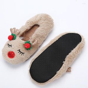 Slippels Fluffy Women Family Slipper Warm Antlers Leuke kerstcartoon Non-slip voor Home Cozy Floor Soft