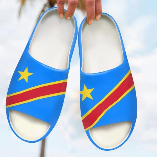 Slippers For Woman Men Congo Country Flag Imprimé antidérapant Anti-Odor House Shoes Cushion confortable pour porter des tongs