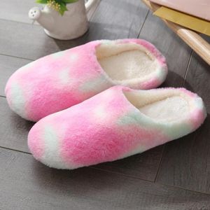 Pantuflas Mujer Pisos Tie-Dye Zapatos Casa Redonda Multicolor Terciopelo Punta Plástico