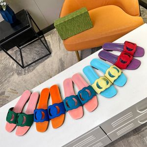 Designer Sandalen In elkaar grijpende Letter Cut Slide Sandaal Lage hakken Womens Slides Sliders Leer Zwart Wit Roze Zomer Dames Slippers Sandale Maat 35-42