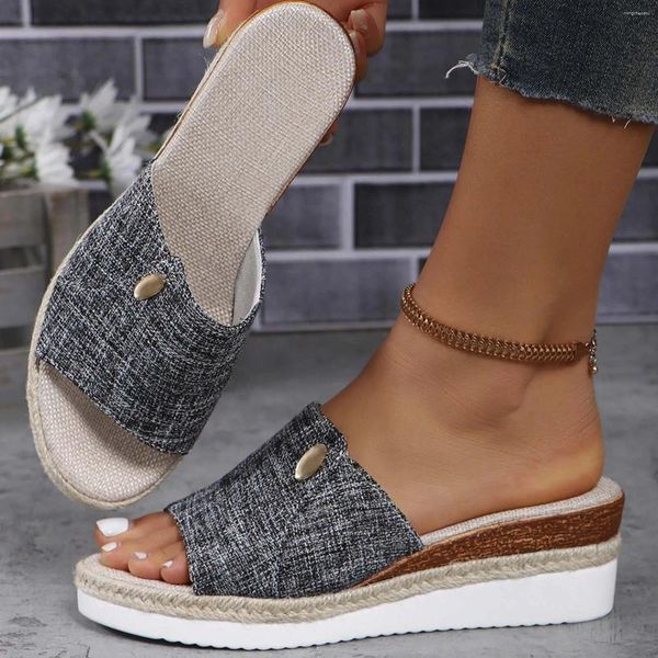 Slippers for Women Leather Sole Femme's Beach Slope Talon Hollow Casual Womens Open Toe Elegant