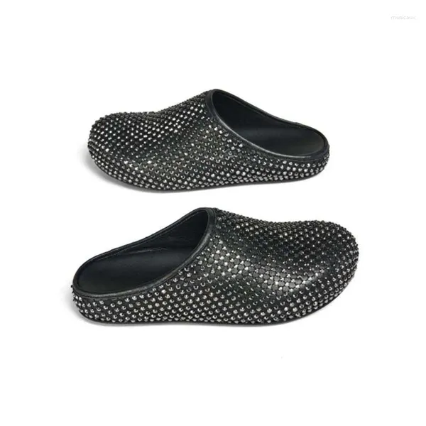 Slippers Full Diamond Décoré Toe Round Platforme épaisse semelle Sole Flats Femmes Femmes Slip-on Sandal Sandales Sandales Chaussures Sincabriques 2024