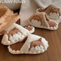 Hausschuhe FUNNY FUNKY Winter Plüsch für Frauen Cartoon süße Katze rutschfeste Schuhe flauschige Kunstpelz Memory Foam Frau 220921