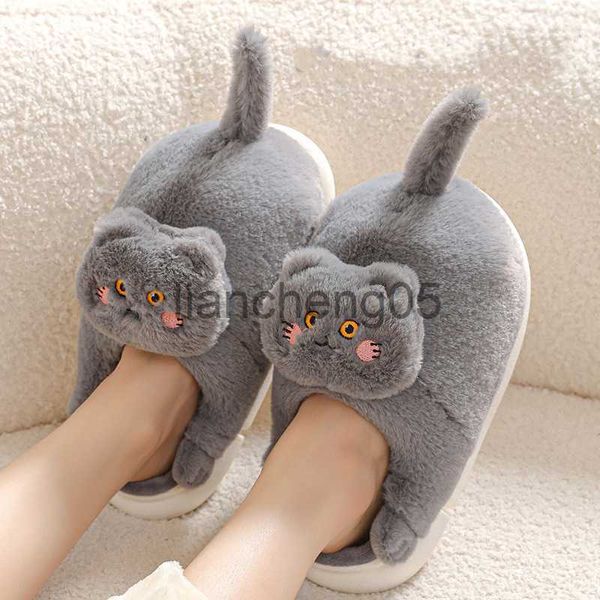 Pantoufles Funny New In Pantoufles Cat Be at Home Footsie Fur Slides Femmes Kaii Cats Kitty Slipper Noël Chaussures d'intérieur Grande Taille 43 44 X0905