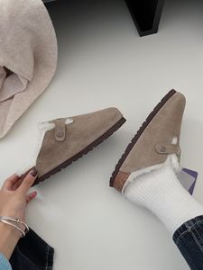 Slippels bont shearling suede Boston klompen vrouwen sandaalontwerpers schoenen glippen op platte muilezel wollen pluis kurk glijbanen mode lederen tas head00222