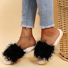 Zapatillas Furry H Flat Warm Open Shoes Keep Slip On Toe Home Mujer Invierno Zapatilla De Mujer