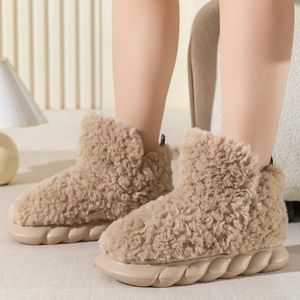 Slippers Harige Slipper Winter Thuis Slipper voor Vrouwen Warm Bont Hoge Top 4CM Dikke EVA Korte Laarzen Indoor Woonkamer Paar Slippers 231102