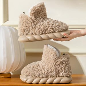 Slippels harige vrouwen voor thuis high top winter warme boot house schoenen korte pluche dikke zool zachte indoor slipper mannen 2023