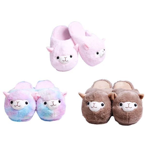 Zapatillas borrosas de alpaca zapatillas de peluche zapatillas de animales novedosas zapatillas de llamas no escronistas calientes para damas niños