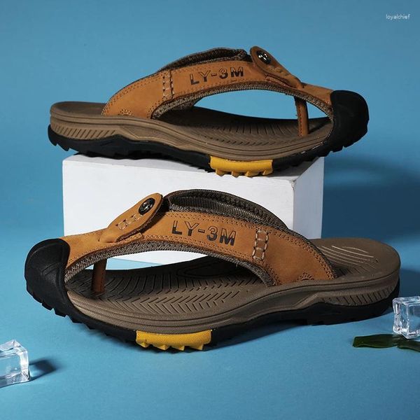 Zapatillas zapatos de cuero de vaca genuinos sandalias para hombres chanclas para hombres masaje clásico masaje playa anti-slip verano 2024