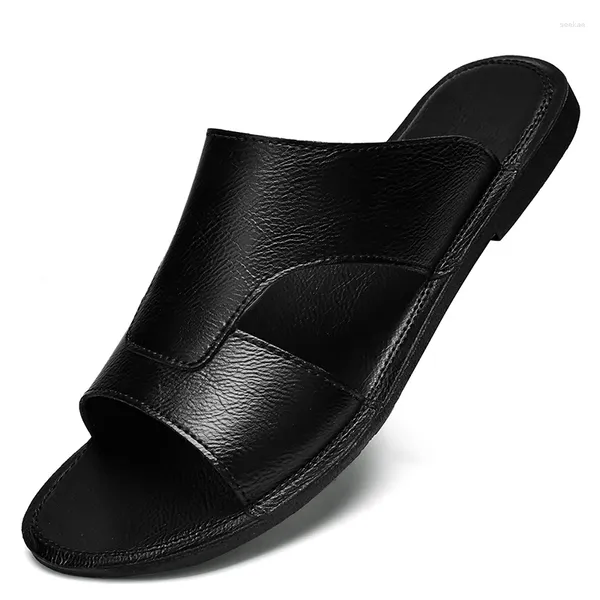 Zapatillas Men de cuero genuino talla grande 38-47 zapatos de verano para sandalias hechas a mano de gama alta en negro y marrón