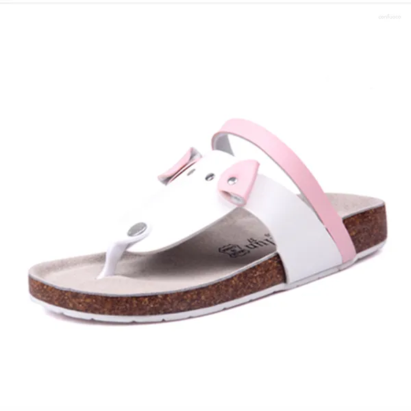 Pantoufles filles et garçons unisexe Zoris chaussures tongs liège bois EVA semelle Patchwork animal mignon plat plage été rose diapositives