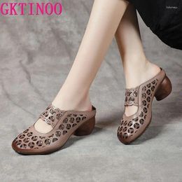 Slippers gktinoo 2024 mode uitsnijdingen dames schoenen zomer gesloten teen dikke hakken sandalen echte lederen dame dia's vrouw