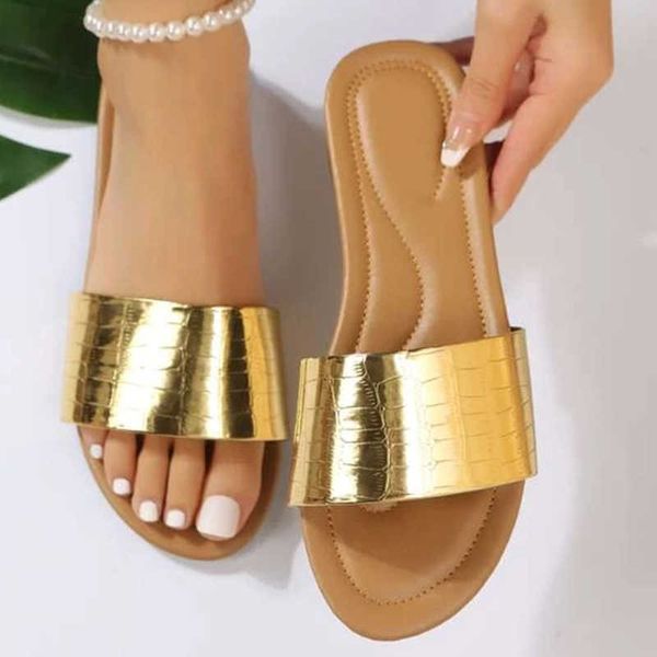 Slippers Glamorous Gold Slides Femmes Odile Sandales Single Single Sandals Summer Summer Femme Sexy 2023 Fashion Slippers G230509