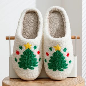 Pantoufles vert arbre de noël fourrure hiver maison femmes confortable maison plat sans lacet chambre diapositives joyeux chaussures 231201