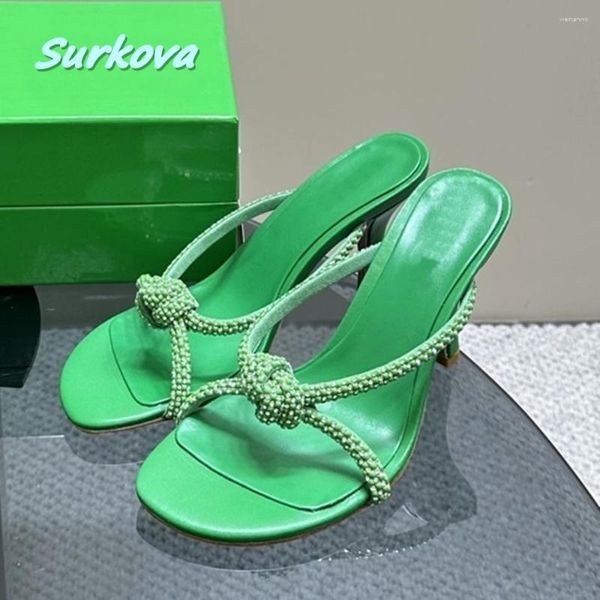 Slippers Green Rhingestone Stiletto Test d'été Test Round Toe Thin High Heel Sexy Women Chaussures Fashion confortable Extérieur Lady