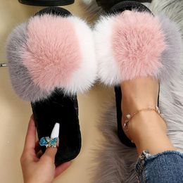 Slippers H Toe Slip On Dames Open Harige Kleur Thuis Bijpassende Warme Platte Non-Keep Schoenen Voor Honden