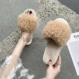 Pantoufles Pantoufles poilues femme automne version coréenne des nouveaux vêtements d'extérieur boucles de mouton pantoufles de coton à la mode pantoufles d'un mot x0916