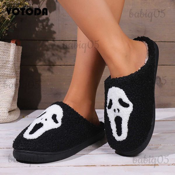 Zapatillas Zapatillas de Esqueleto de Halloween Zapatillas de Calabaza para Mujer Diapositivas de Fantasmas de Felpa de Invierno Hombres Chanclas Suaves y cálidas Zapatos de Halloween Unisex babiq05