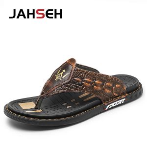 Zapatillas Flip hechas a mano Flip de cocodrilo zapatillas de grano de cocodrilo Summer Being Men Behip Zapatos casuales Nonslip Outdoor Beach Sandals de cuero Sandalias