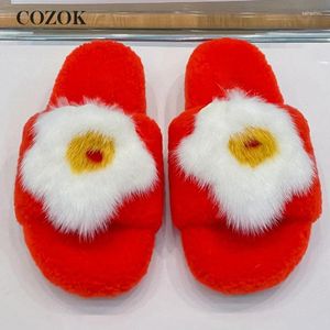 Slippers genezende schattige comfortabele gemengde kleuren mao damesschoenen op maat gemaakte wollen vamp Leisure platte herfst en winter