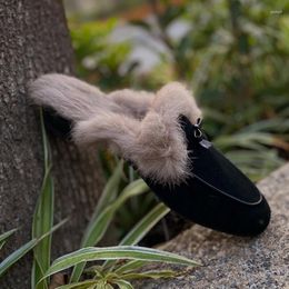 Zapatillas Heihaian Baotou Drag 2023 Adecuado para la cabeza redonda de invierno Tacón bajo decorado con el arco elegante Fluffy Women