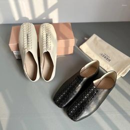 Pantoufles Hereu Chaussures pour femmes Designer Vintage en cuir véritable tissé à la main respirant décontracté grand-mère