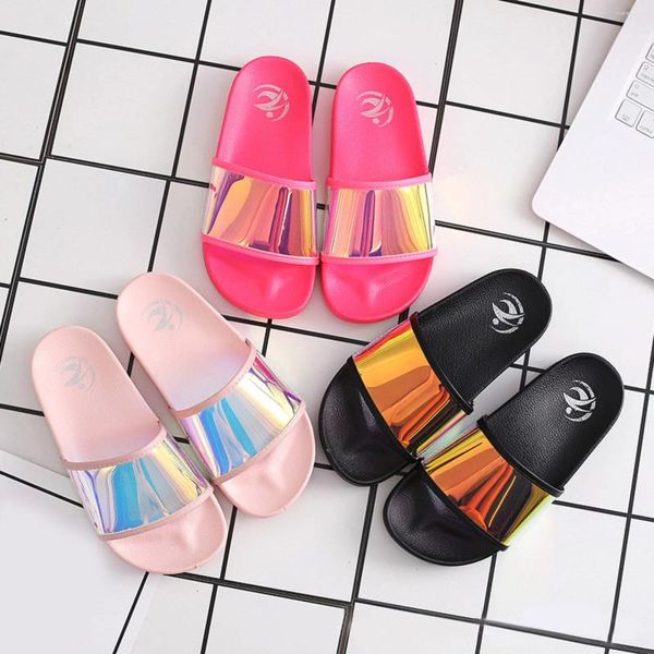Zapatillas de alta moda PVC zapatos de mujer brillantes arco iris Bling lentejuelas coloridas chanclas de lujo