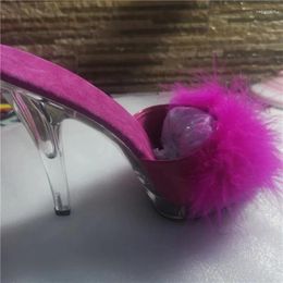 Zapatillas tacones altos zapatos de 13 cm zapatos de cristal de plumas relajadas sandalias de mujer