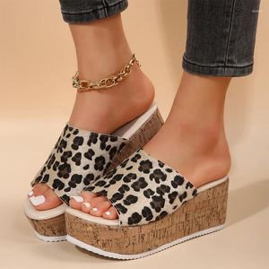 Pantoufles à talons hauts, plateforme léopard, chaussures pour femmes, sandales de styliste, tongs, robe de plage, escarpins, diapositives féminines, 2024