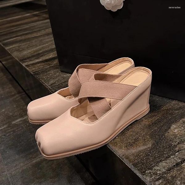 Zapatillas tacones altos mujeres ballet danza mulas zapatos vestido cuñas sandalias verano diseñador 2024 chanclas bombas mujer diapositivas