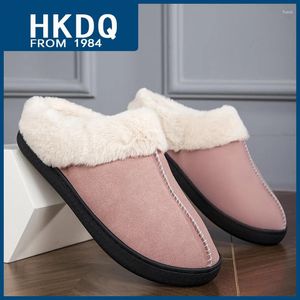 Pantoufles HKDQ Mode Daim Rose Femme Maison Hiver Confortable Maison Moelleuse Chaud Pour Hommes Intérieur Fourrure Hommes