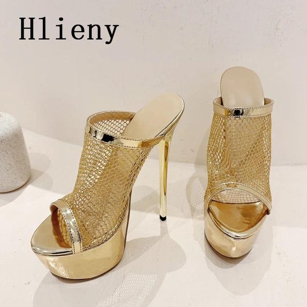 Slippers Hlieny 2024 Design Mesh Sexy Women Platform Peep Toe Nightclub 16cm High Heels Femme Party Stripper Shoes Sandal