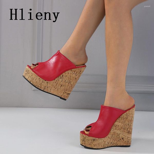 Pantoufles Hlieny Est Peep Toe Plate-forme Wedge Summer Rouge Chaussures Femme Sexy Super High Talons Sandal Pompes Taille 35-42