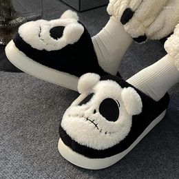 Pantoufles maison pantoufle pour femmes hiver automne peluche confortable chaud intérieur coton dame filles chaussures diapositives concepteur Goth Zombie ours