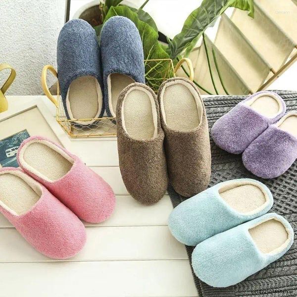 Pantoufles maison hiver chaussures moelleuses femmes intérieur doux Mule tongs silencieux Couple chaussures en peluche antidérapant coton pantoufle