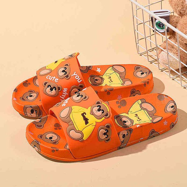 Zapatillas Hot Trendy Cute Bear Women Home Summer Cartoon Slides Shoes Orange Casual Zapatillas Casa Mujer 220324