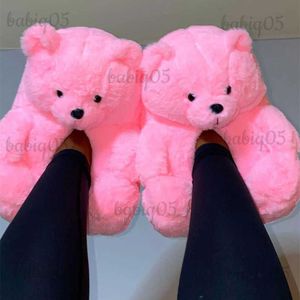 Slippers Hete Vrouwen Charmant Naïef Pluche Warme Katoenen Slippers Liefhebbers Vrijetijdshuis Harige Teddybeer Slides Cartoon Creatieve Slippers T231121