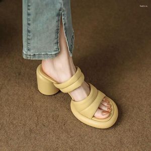 Slippers Huis Platform Schoenen Met Hoge Hakken Dame Zwarte Sandalen Slippers Slipers Dames Vierkante Hak Lage Mode Zomer Beige 2024 Blok