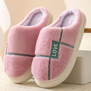 Slippers Indoor Vloer Schoenen Winter Warm Katoen Pluche Vrouwen Leuke Anti Slip Dikke Zool Koppels Mannen Thuis Harige Slides