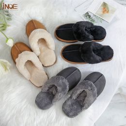 Pantoufles INOE vache daim cuir peluche fourrure doublé femmes décontracté hiver pantoufles demi intérieur maison chaussures chaud confortable maison loisirs appartements 220913