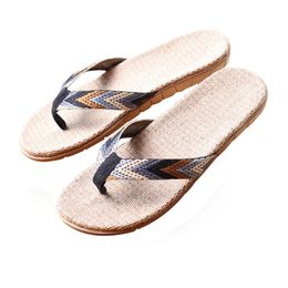 Slippers issacoco heren linnen slippers gestreepte lint sandalen platte eva stazenglijbanen thuis man casual stro strandschoenen 230711