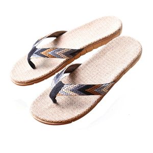 Slippers ISSACOCO mannen Linnen Slippers Gestreepte Lint Sandalen Platte EVA Antislip Slides Thuis Man Casual Stro Strand Schoenen 230713