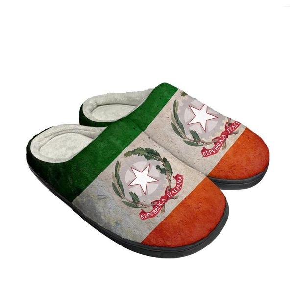 Pantoufles drapeau italien maison coton personnalisé hommes femmes sandales italie peluche chambre décontracté garder au chaud chaussures pantoufle thermique