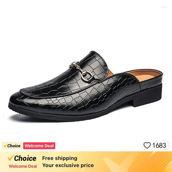 Pantoufles italien hommes demi-chaussures marques en cuir breveté mules décontractées mots de luxe designer glissades glissantes