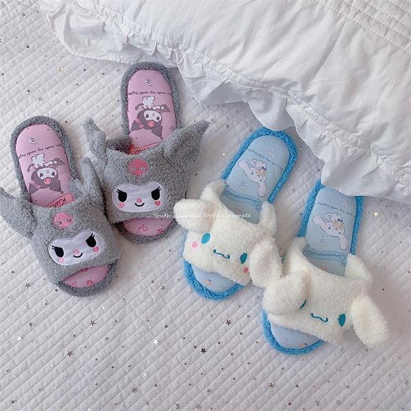 Pantoufles japonais Anime pantoufle dessin animé Peep orteil en peluche maison chaussures Kuromied plat antidérapant intérieur femme fille printemps automne rose