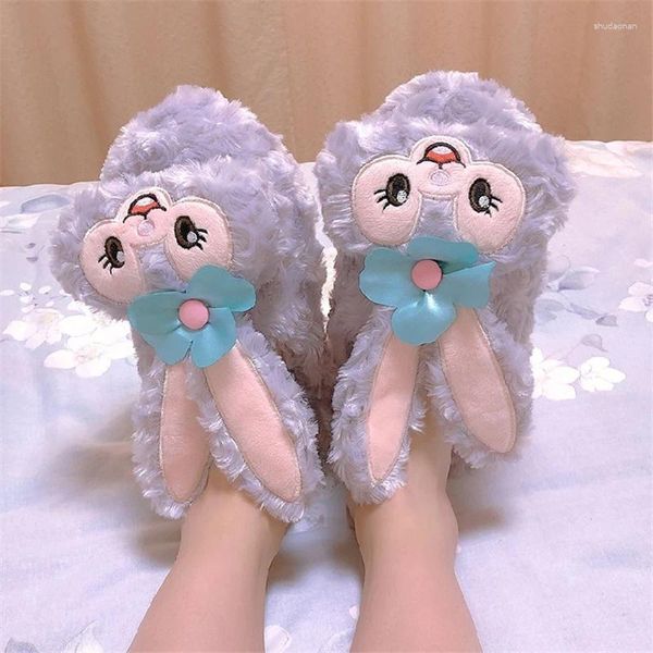 Zapatillas Anime japonés Stellalou Warm Plush Home Shoes Piso Plano Antideslizante Interior Otoño Invierno Lady Girl Regalos