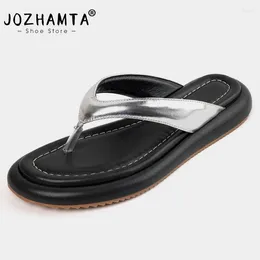 Slippers Jozhamta Maat 34-40 Wedges Sandalen voor vrouwen Zomer Echt lederen schoenen Woman Flip Flops Clop Toe Beach Glaasjes