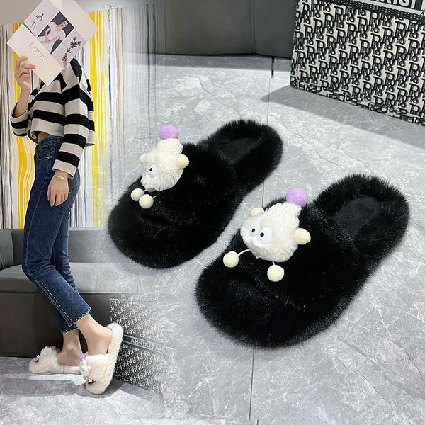 Pantoufles Kawaii dessin animé mignon femmes chaussures hiver intérieur en peluche confortable semelle souple pour vêtements d'extérieur pour la maison 231115